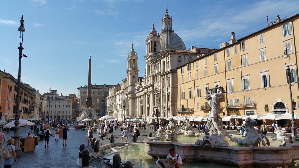 Bernini's Fountain of Four Rivers (1651) in Piazza Navona, Rome.
